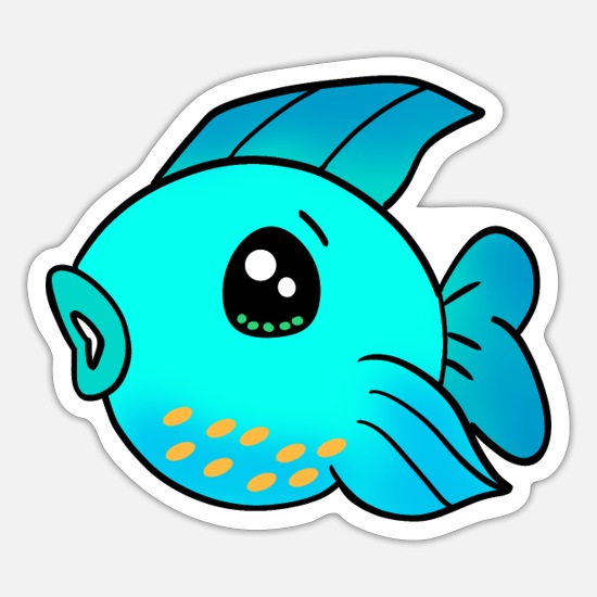 Cute adorable funny blue little baby fish cartoon.' Sticker | Spreadshirt