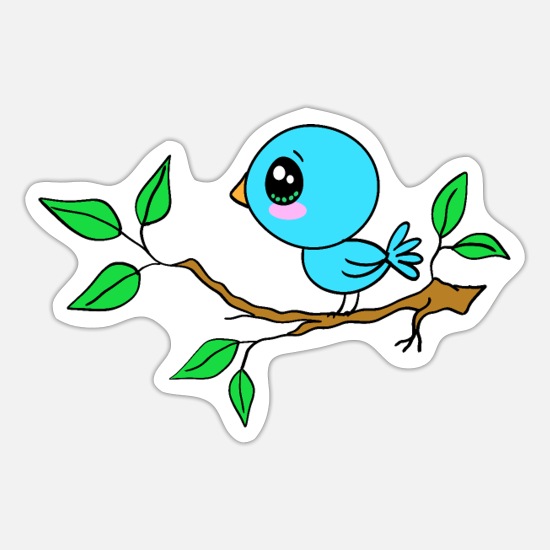 Cute funny adorable baby bird on a green branch' Sticker | Spreadshirt