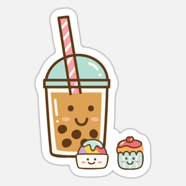 Cartoon milk tea with cupcakes' Sticker | Spreadshirt