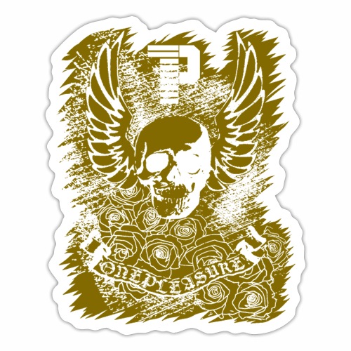 Cool OnePleasure Golden Skull Wings Roses Banner - Sticker