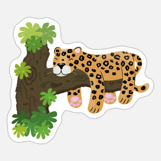 Cute leopard sleeping in tree cartoon illustration' Sticker | Spreadshirt