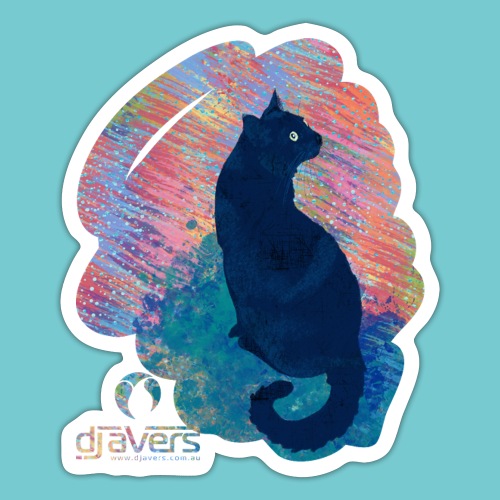 Black Kitty in a Rainbow - Sticker