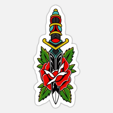 American Traditional Tattoo Red Rose and Dagger' Sticker | Spreadshirt