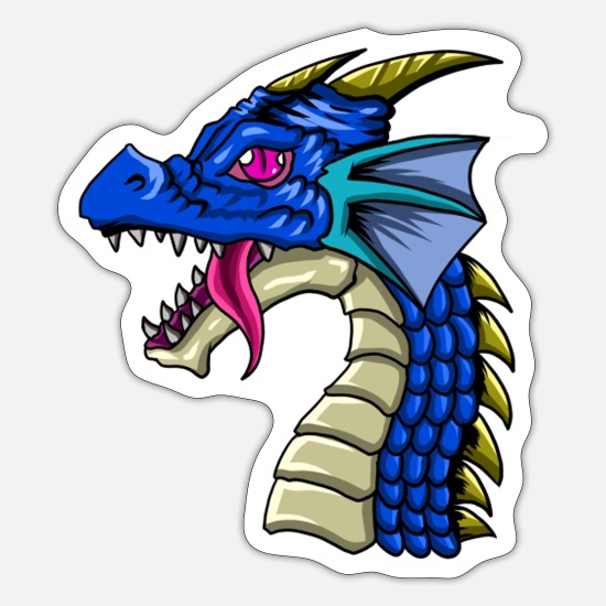 Cute Blue Scales Cartoon Dragon Head Tattoo Design' Sticker | Spreadshirt