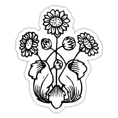 Vintage Sunflower Motif - Black Ink, White Fill - Sticker