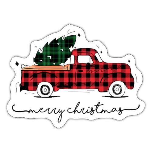 Merry Christmas Red Truck & Tree - Sticker