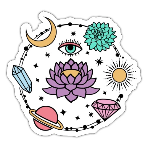 Healing Crystal, Moon, Flower, Sun - Sticker