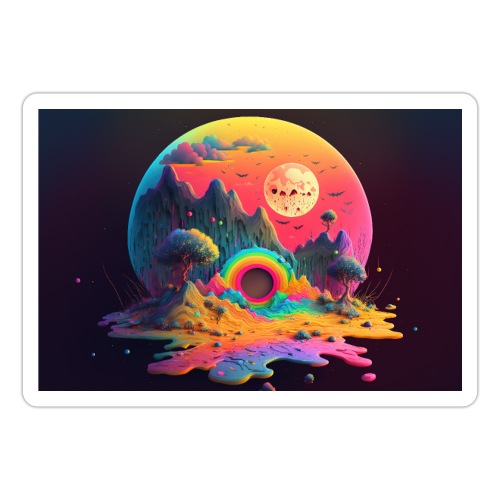 Spooky Moonlit Mountainscape - Psychedelic Scene - Sticker