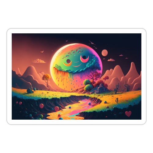 Spooky Smiling Moon Mountainscape - Psychedelia - Sticker