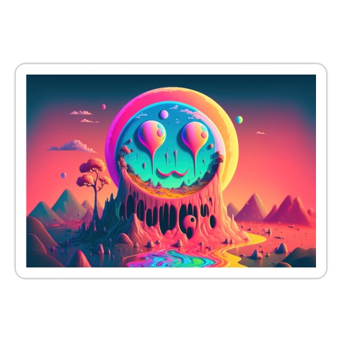 Paint Drip Smiling Face Mountain - Psychedelia - Sticker