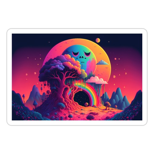 Sleepy Moon Over Forest Rainbow Portal - Sticker