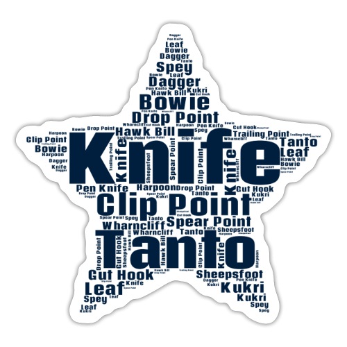 Knife Word Art in a Star Shape Design - Sticker