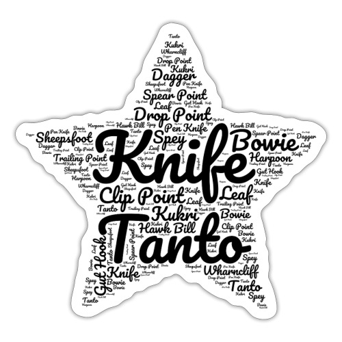 Knife Styles Word Art Design in a Star Shape - Sticker