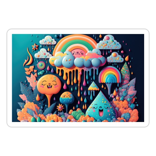 Psychedelic Paint Drip Rainbow Rain Clouds 1.1 - Sticker