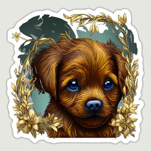 Golden Retriever Puppy With Flowers Sticker Art - Sticker