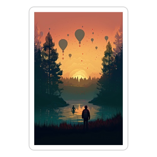 Surreal Hot Air Balloons Forest Landscape - Sticker