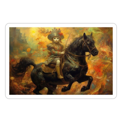 Cat Riding A Black Stallion Fine Art Painting - Sticker