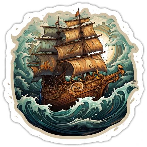The journey of the Vikings on a stormy ocean - Sticker