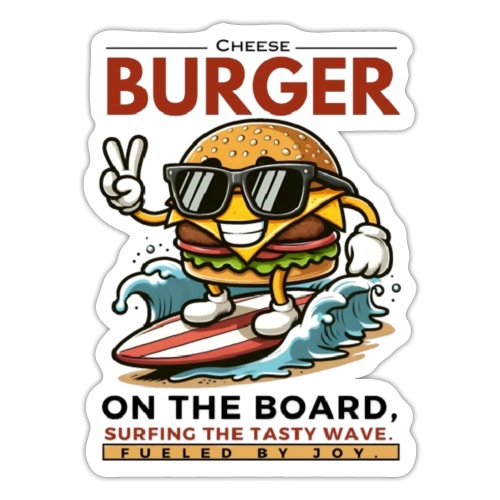 Cheeseburger on board surfing the tasty waves - Sticker