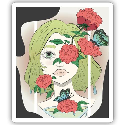 Girl with Rose Vine - Sticker
