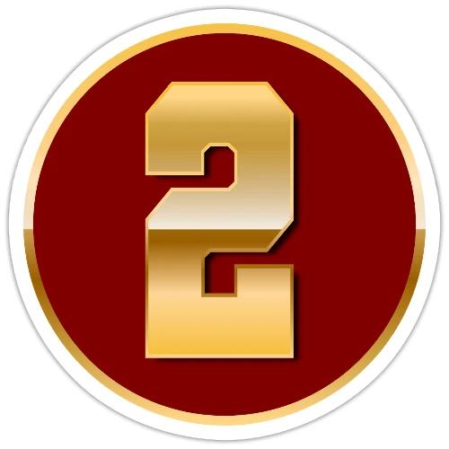 Number 2 in Gold Varsity Font - Sticker