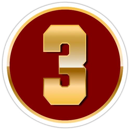 Number 3 in Gold Varsity Font - Sticker