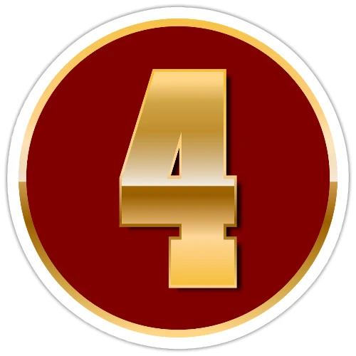 Number 4 in Gold Varsity Font - Sticker