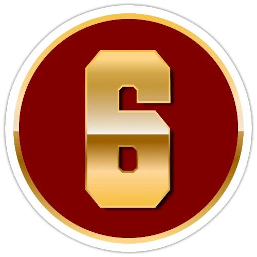Number 6 in Gold Varsity Font - Sticker