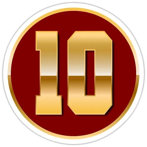 Number 10 in Gold Varsity Font - Sticker