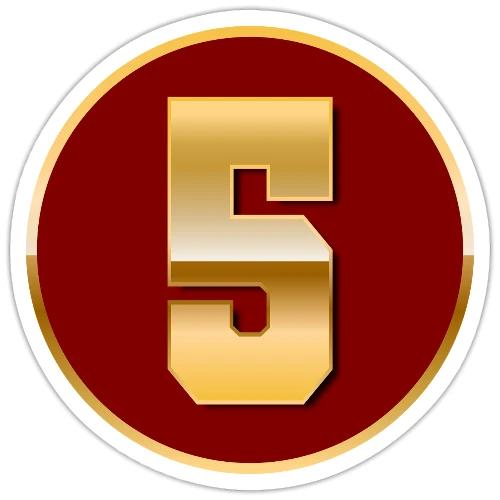 Number 5 in Gold Varsity Font - Sticker