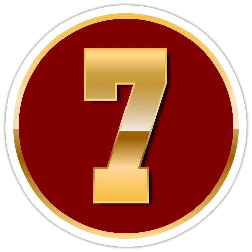 Number 7 in Gold Varsity Font - Sticker