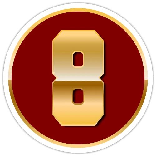 Number 8 in Gold Varsity Font - Sticker