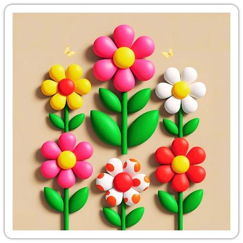 3D Flowers and Butterflies in Amber, Floral Design - Sticker