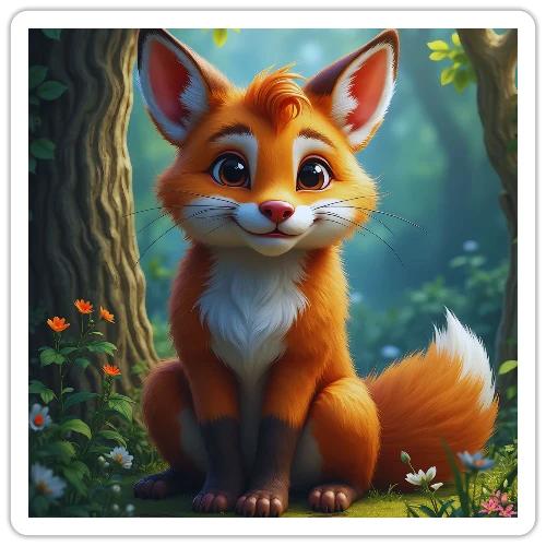 Magical fantasy fox in enchanted forest scene - Sticker