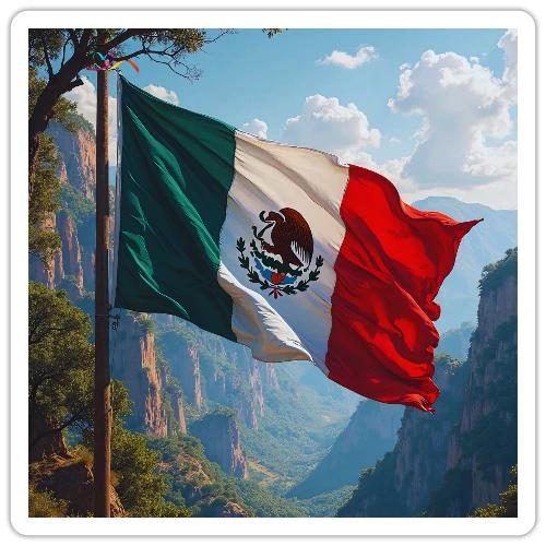 Mexican Flag in Mountain Nature Landscape - Sticker