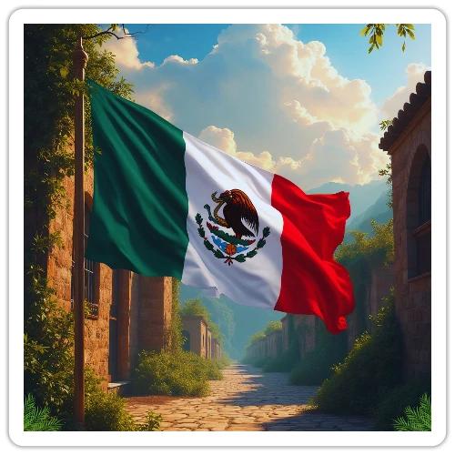 Mexican flag in Magical Town and Nature - Sticker