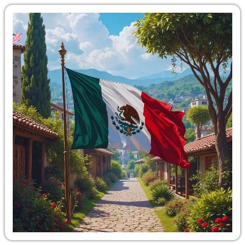 Mexican flag surrounded by nature and magic town - Sticker