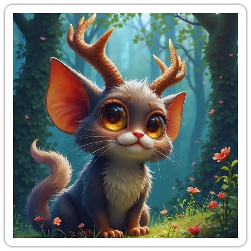 Magical Forest Creature with Deer Horns - Sticker
