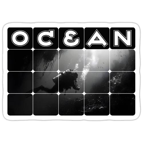 Ocean: Monochrome descent of a scuba diver - Sticker