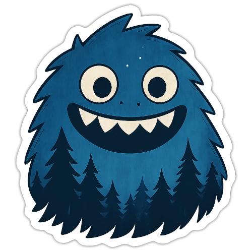 Whimsical Blue Forest Monster – Cute Cartoon Night - Sticker