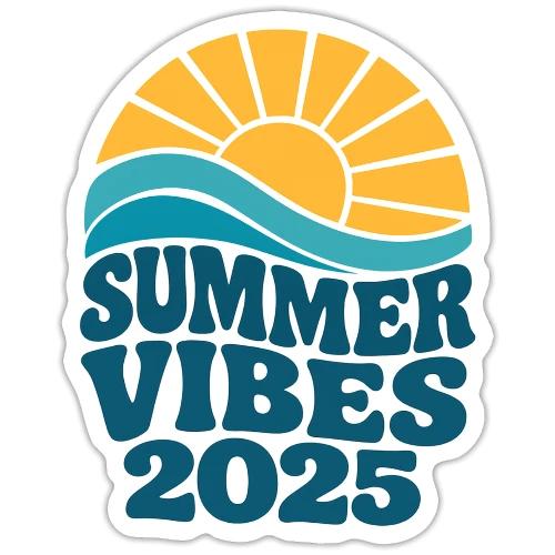 Summer Vibes 2025 Retro Sunset T-Shirt | Fun Beach - Sticker