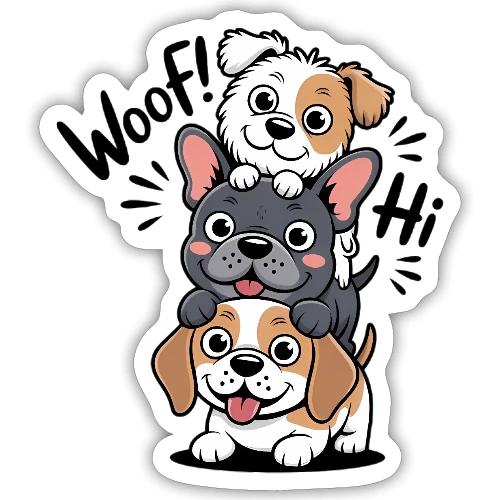 Playful Puppy Stack – Cute Cartoon Dog Design - Sticker