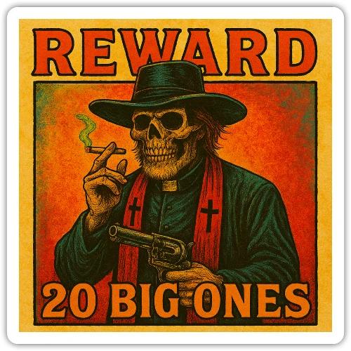 Outlaw Skull Reward Poster - Sticker