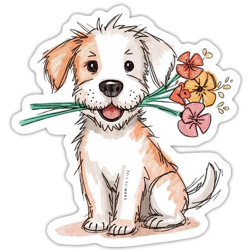 Puppy with Flowers - Sticker