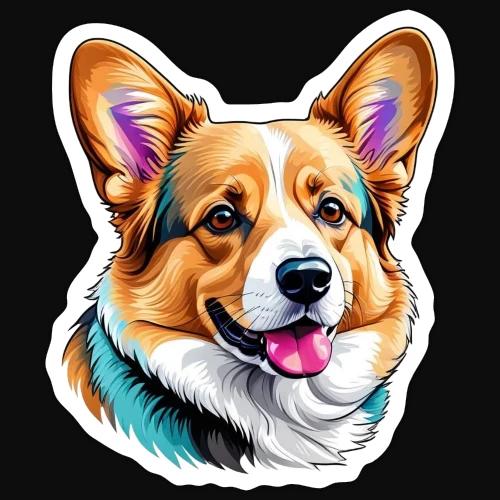 Corgi With a splash of blue - Sticker