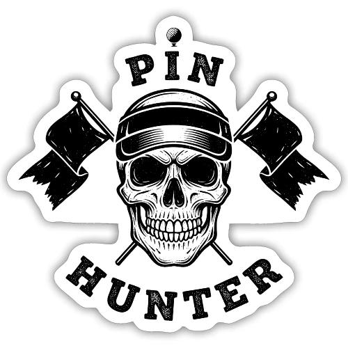 PIN HUNTER - Pro Golf Gift Tee - Skull & Flag - Sticker