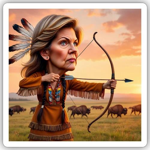 Elizabeth Warren hunting buffalo - Sticker