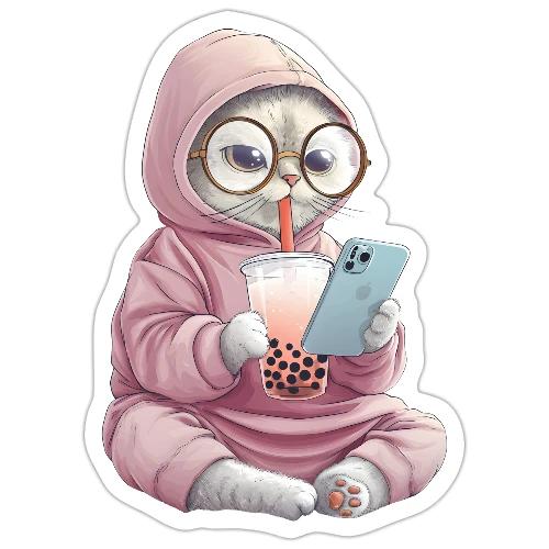 Cool Cat Bubble Tea Cartoon Design - Sticker