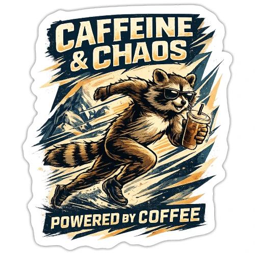 Funny Caffeine Chaos Raccoon Coffee Lover Morning - Sticker