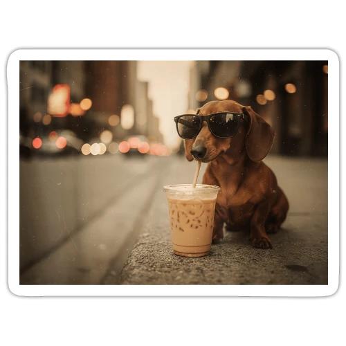 Funny Dachshund Iced Coffee Lover Tee - Sticker